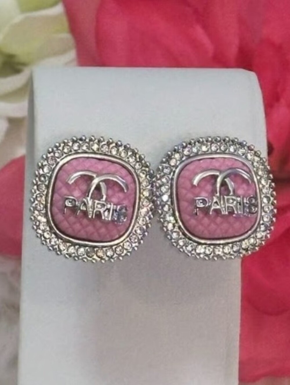 Pink CC Logo Stud Earrings